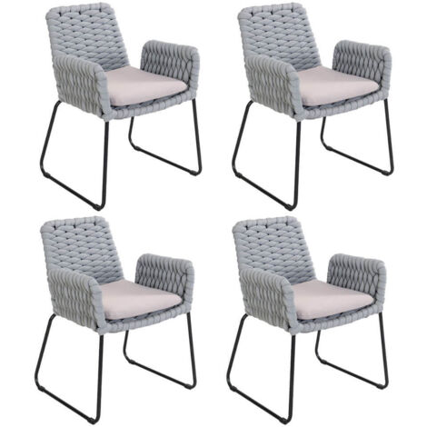 Home Deluxe Silla de jardín con reposabrazos de mimbre BALERO gris claro - lote de 8