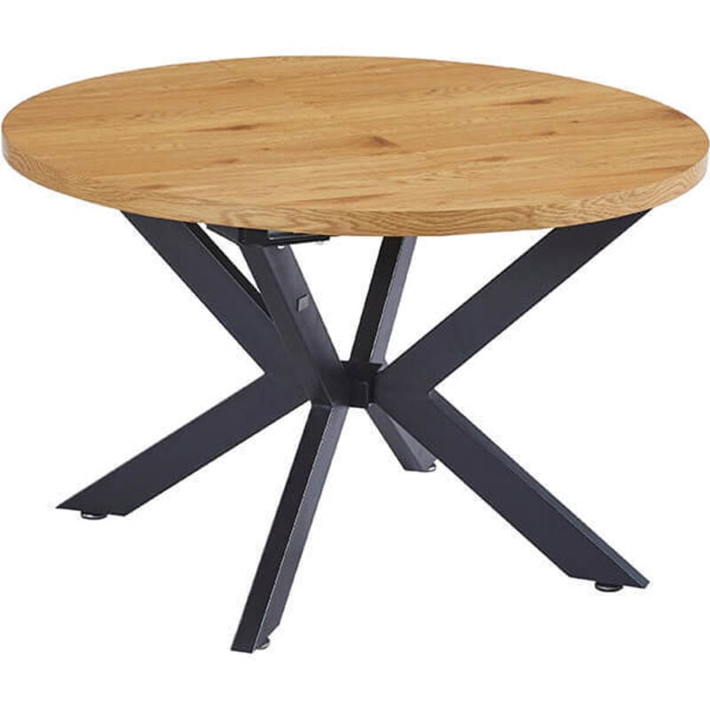 Table de salle à manger ronde à rallonges aventura avec pied en étoile - 120-160 x 120 cm Couleur : Light Oak - Home Deluxe