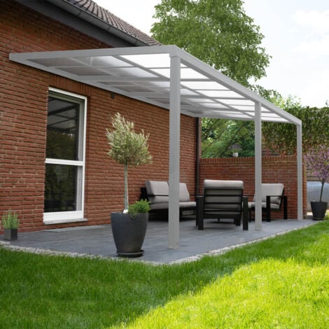 Aluminium Terrassenüberdachung anthrazit grau 290 / 390 / 579 x 272 cm  Vordach Überdachung für Terrasse Garten Balkon Sonnenschutz