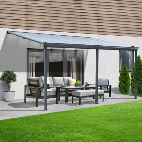 HOME DELUXE - Terrassenüberdachung Solis - Grau - B/T/H: 434 x 303 x 226/278 cm - inkl. Hohlkammerplatten, Montagematererial I Carport Pavillion Pergola