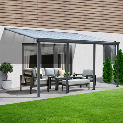 HOME DELUXE - Terrassenüberdachung SOLIS - Grau - B/T/H: 618 / 625 x 303 / 300 x 278 / 226 cm  - inkl. Hohlkammerplatten, Montagematererial I Carport Pavillion Pergola  Terrassendach Pergola Überdachu