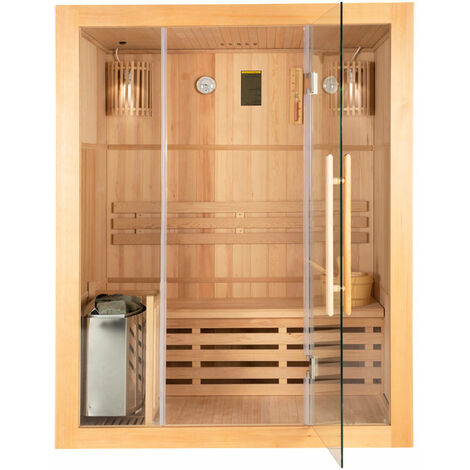 Home Deluxe - Traditionelle Sauna - Skyline L - 120 x 150 x 190 cm - für 2-3 Personen, Hemlocktanne, inkl. Saunaofen, Saunazubehör I Dampfsauna Aufgusssauna Finnische Sauna Bio Sauna