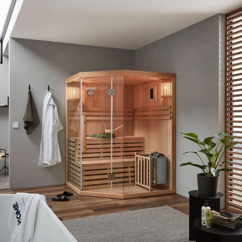 Home Deluxe Traditionelle Sauna skyline xl 150 x 150 x 200 cm für 2 3 Personen, Hemlocktanne, inkl. Saunaofen, Saunazubehör i Dampfsauna  - Onlineshop ManoMano