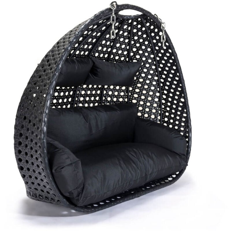 Home Deluxe - Fauteuil suspendu en poly rotin seulement panier et coussin twin Couleur : Noir, Equipement : panier et coussin
