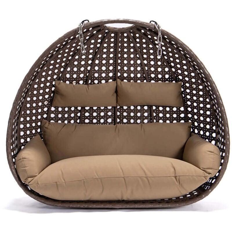 Home Deluxe - Fauteuil suspendu en poly rotin twin couleur : marron, équipement : panier et coussin