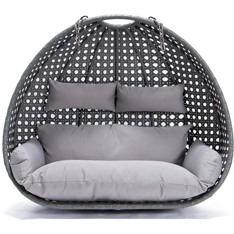 Home Deluxe - Fauteuil suspendu en poly rotin twin Couleur : Gris, équipement : panier et coussin