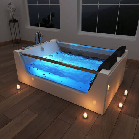 HOME DELUXE - Whirlpool Badewanne - ATLANTIC XL - Maße: 180 x 120 x 60 cm - inkl. Heizung, Massagefunktion und kompl. Zubehör I Wanne für 2 Personen, Indoor Jacuzzi