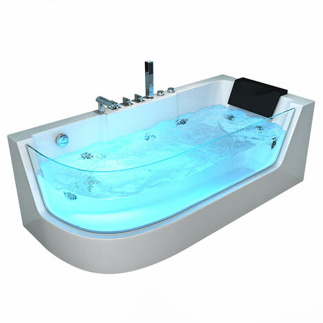HOME DELUXE - Whirlpool Badewanne - CARICA Links weiß mit Heizung und Massage - Maße: 170 x 80 x 59 cm I Eckwanne, Indoor Badewanne