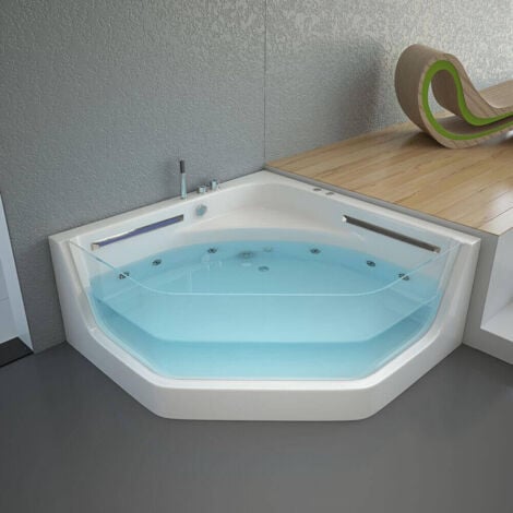 HOME DELUXE - Whirlpool Badewanne mit Lichttherapie PACIFICO - 150 x 150 cm  Badewanne Acrylwanne Badezimmer Sanitäracryl