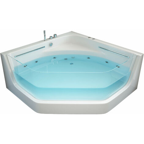 HOME DELUXE - Whirlpool Badewanne - PACIFICO weiß mit Lichtherapie und Massage - Maße 150 x 150 x 55 cm I Eckwanne, Indoor Badewanne, 2 Personen