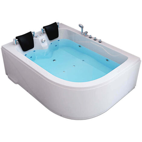 HOME DELUXE - Whirlpool - BLUE OCEAN XL Rechts, Weiß, Maße: 180 x 120 x 65 cm - inkl. Nackenkissen, Armaturen und Whirlpoolpumpe I Whirlpool für 2 Personen, Indoor SPA, Eckbadewanne  Whirlpool Badewan