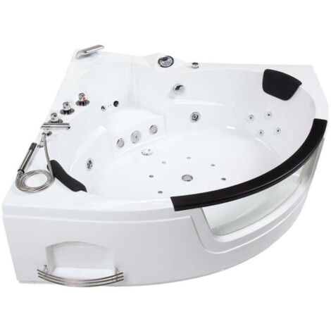 HOME DELUXE - Whirlpool - Laguna L Mini - Weiß, Maße: 135x135x65cm, inkl. Radio, Heizung und Lichttherapie I Eckwanne für 2 Personen, Indoor Badewanne  Whirlpool Eckbadewanne Badewanne Wanne