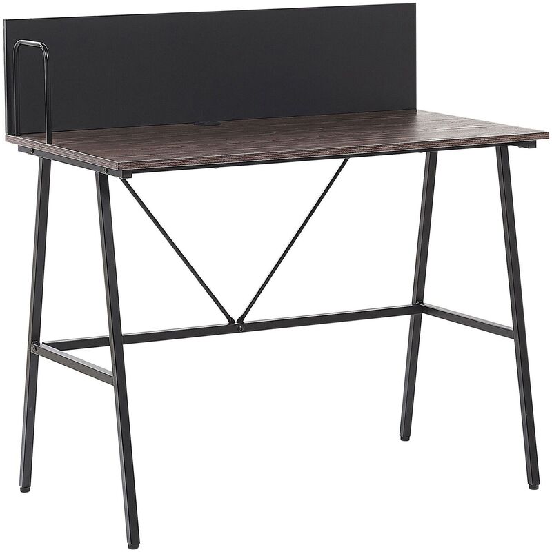 Modern Small Desk Home Office Study Metal Legs Dark Wood Finish Hastings