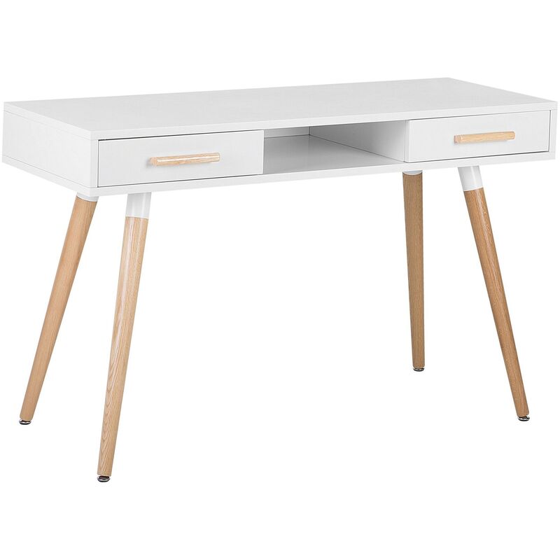 Modern Home Desk Top Light Wood Legs Drawers Shelf Office Dorm White Frisco