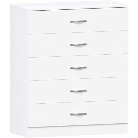 Home Discount – Commode 5 tiroirs blanche – Dimensions H 90 x L 75 x P 36 cm – MDF et panneau de particules – Finition mélamine pour durabilité