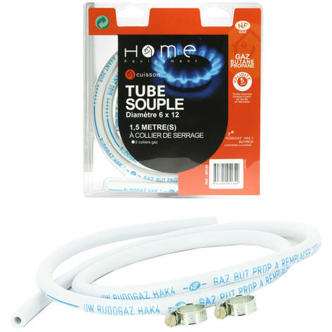 Home Equipement – Tuyau gaz butane 1,5 m – Tube souple en caoutchouc – 2 colliers de serrage auto-cassants – Validité 5 ans