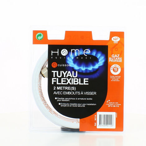 Home Equipement – Tuyau gaz butane 2m – Longueur flexible – Filetage plomberie – Pression nominale PN – Certifié pour cuisinière