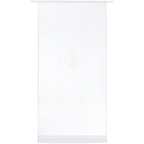 Home Fashion TÜRBEHANG LEINENSTRUKTUR Bestickt Porta Struttura Lino Ricamato, Acryl, Bianco, H180 x B90 cm (1er Pack)