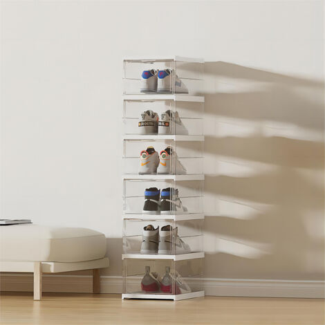 Home Foldable Shoe Storage Box (6-Layer Transparent, Installation-Free) 27.6cm W x 38cm D x 115.5cm H