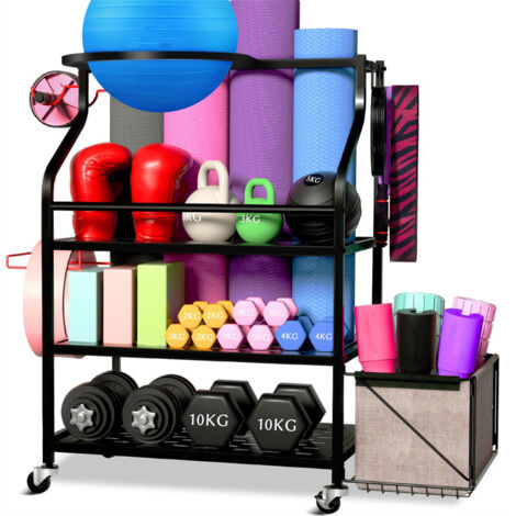Home Gym Storage Dumbbell Rack, Weight Stand Kettlebell Rack Yoga Mat Holder Rack for Barbell Pad Resistance Band Foam Roller, Fitness Accessories Organizer