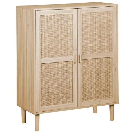 Home Heavenly® - Aparador de ratán con 2 puertas CAMILE, mueble almacenaje con balda interior divisoria, 110x80x40 cm.  Color: Pino - Ratán
