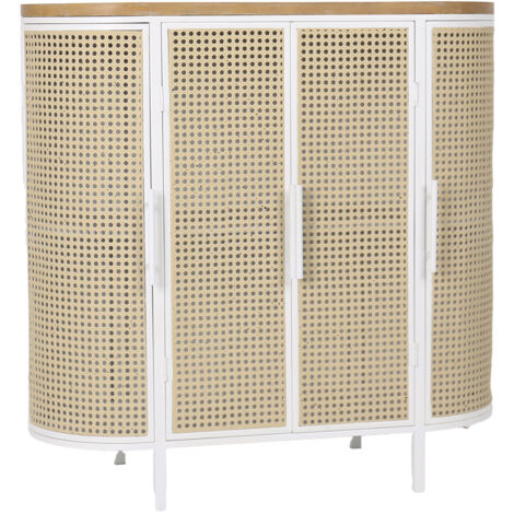 Home Heavenly® Aparador MAYA, diseño ovalado vintage, estructura metálica, frentes con rejilla madera natural 80 cm Color: Roble/Blanco