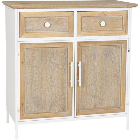 Home Heavenly® – Aparador NOLA con estructura metálica blanca y frentes de madera de abeto natural.  Color: Roble