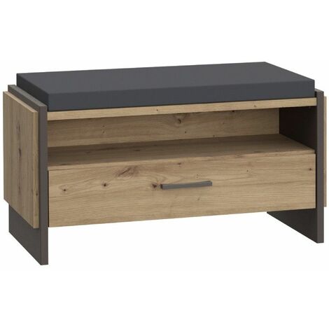 Home Heavenly® - Banco recibidor FRANK, estilo industrial, banco para zapatos + cajón almacenaje. 87,1x47,9x41,3 cm.  Color: Roble Artisan-Antracita
