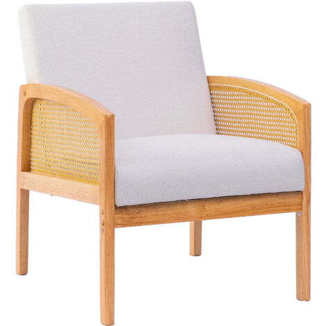Home Heavenly® - Butaca CIEN butaca de madera y ratán con cojines en color blanco, 86x81x65 cm.  Color: Blanco - Ratán