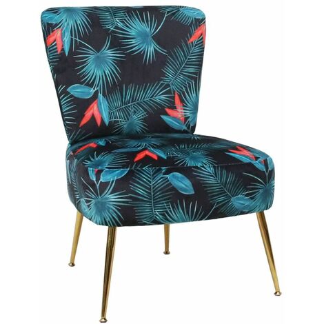 Home Heavenly® - Butaca descalzadora salón-dormitorio MOMOA. Patas doradas. Elegante y atrevido estampado.  Estampado: Tropical