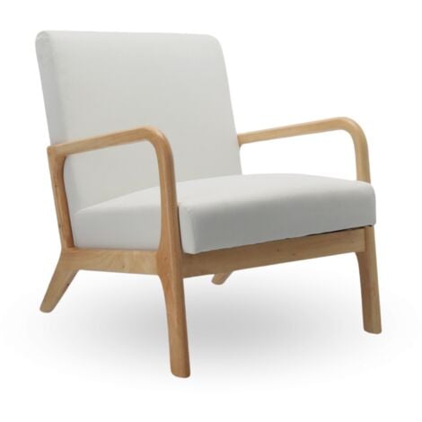 Home Heavenly® - Butaca nórdica de madera maciza NICOLE, tapizada antimanchas, con cojín incluido. 72x83x65 cm. Color: Blanco