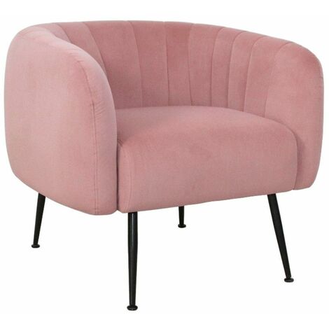 Home Heavenly® - Butaca terciopelo rosa TELMA, de diseño  envolvente tela velvet y patas negras metálicas.  Color: Rosa