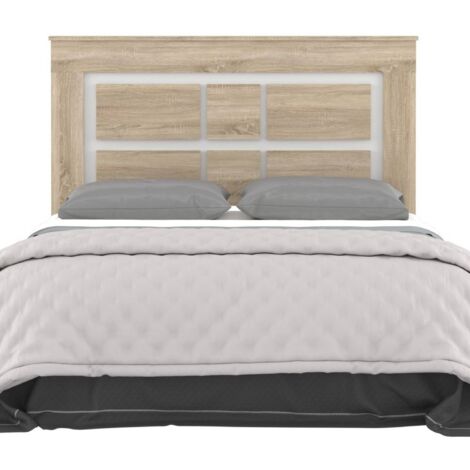 Home Heavenly® - Cabecero cama 160 cm DORA. Cabecero de madera y detalles blanco, apto para camas 135, 150 y 160 cm.  Color: Roble Sonoma-Blanco