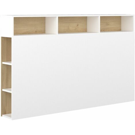 Home Heavenly® - Cabecero cama 160 con almacenaje ONIX, 9 espacios útiles. 162x120x23 cm.  Color: Blanco - Roble