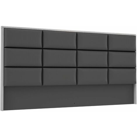 Home Heavenly® - Cabecero de cama SATURN, apto para camas de 150 cm, diseño cuarterones tapizado en polipiel .  Color: Roble Nordic-Antracita