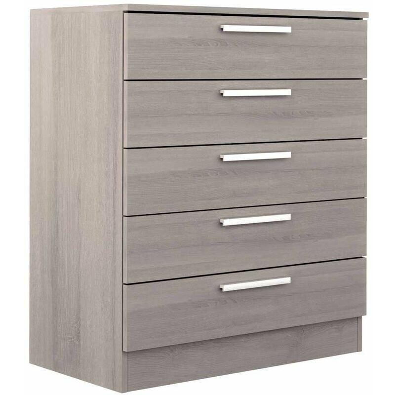 

®- Cómoda de 5 cajones CUBE, de madera aglomerada, sistema de apertura con bisagras, tiradores rectos acabado mate | Color: - Gris-Molina - Home