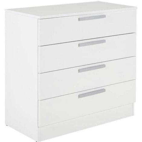 Home Heavenly®- Cómoda de 4 cajones CUBE, de madera aglomerada, sistema de apertura con bisagras, tiradores rectos acabado mate  Color: Blanco