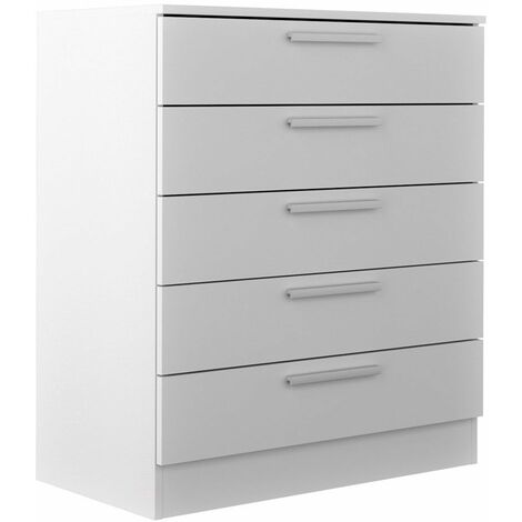 Home Heavenly®- Cómoda de 5 cajones CUBE, de madera aglomerada, sistema de apertura con bisagras, tiradores rectos acabado mate  Color: Blanco