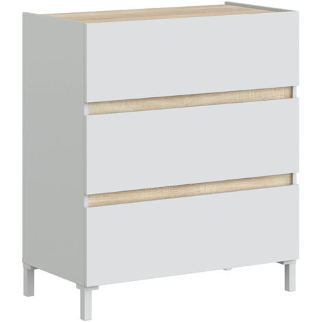 Home Heavenly® Cómoda Ébano – 3 cajones amplios, diseño moderno y patas altas, ideal para almacenaje funcional.  Color: Roble - Blanco