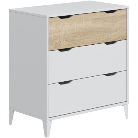 Home Heavenly® Cómoda Noive – 3 cajones en diseño compacto y moderno, con patas altas y gran capacidad de almacenaje.  Color: Roble - Blanco