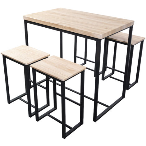 Home Heavenly® Conjunto comedor DEGANO, mesa alta rectangular con 4 taburetes de estilo industrial de metal y MDF  Color: Beige/Negro