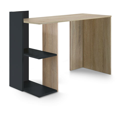 Home Heavenly®- Escritorio, Mesa despacho Oficina Tokyo, Mueble multifunción con estantería 120x50x86 cm  Color: Roble/Gris