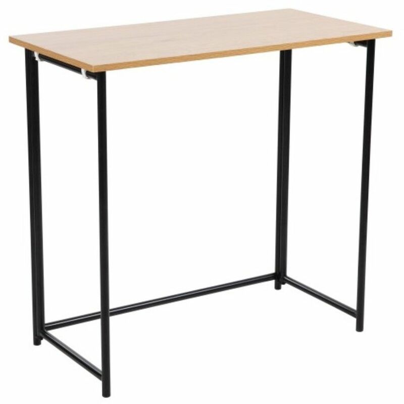 

® - Escritorio plegable LEIRE. Mesa de trabajo plegable en roble y patas metálicas negras | Color: - Roble-Negro - Home Heavenly
