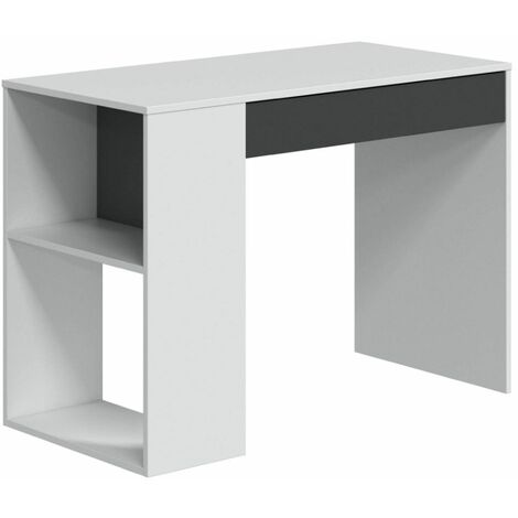 Home Heavenly® - Escritorio reversible CLUB, con cajón y estantería con 2 espacios abiertos. 101x73x50 cm. Color: Blanco - Gris antracita