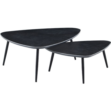 Home Heavenly® Juego de 2 mesas de centro nido Island, Mesas auxiliares Diseño Nido, Superficie Cerámica y Estructura Metálica N  Color : Negro