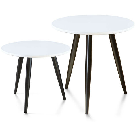 Home Heavenly® - Juego de 2 mesitas auxiliares DANDI. Mesitas decorativas estilo industrial de 50 o 40 cm de diámetro.  Color : Blanco
