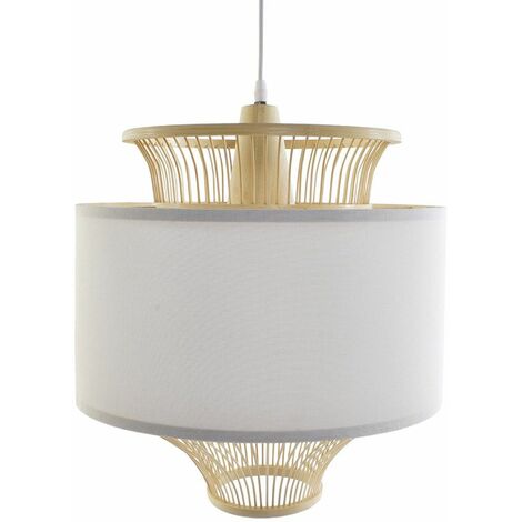 Home Heavenly® - Lámpara de techo de bambú KACEY, colgante de forma cilíndrica geométrica, 52x40 cm.  Color: Blanco Natural