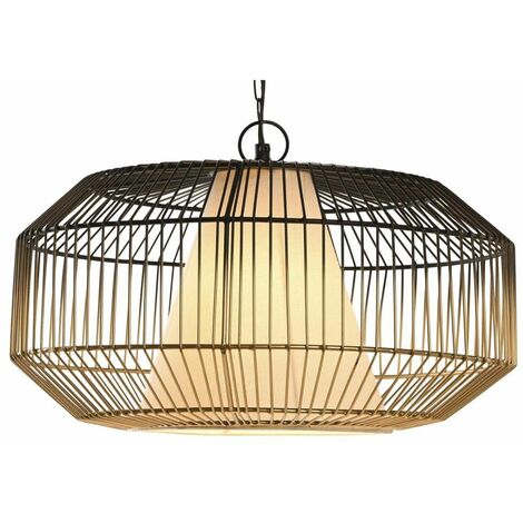 Home Heavenly® - Lámpara de techo de hierro IDARA, colgante en forma de jaula con pantalla de algodón, 42 cm de diámetro.  Hierro