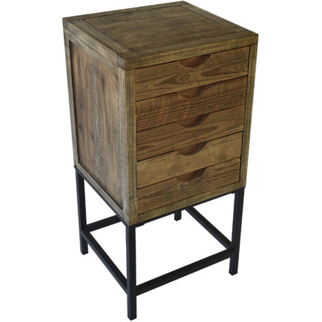 Home Heavenly® – Mesa auxiliar INDI, diseño rústico con estructura de madera de abeto y patas metálicas.  Color: Marrón