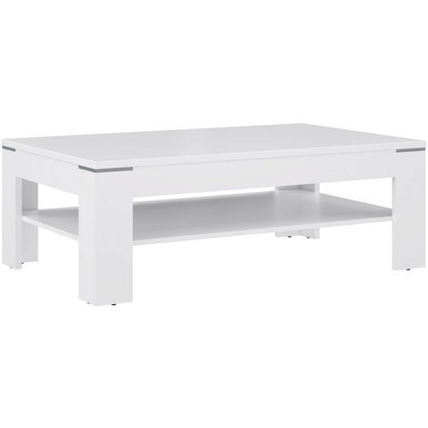 Home Heavenly® - Mesa centro con revistero KEVIN, moderna lineal, de 120 cm ancho x 75 cm prof.  Color: Blanco